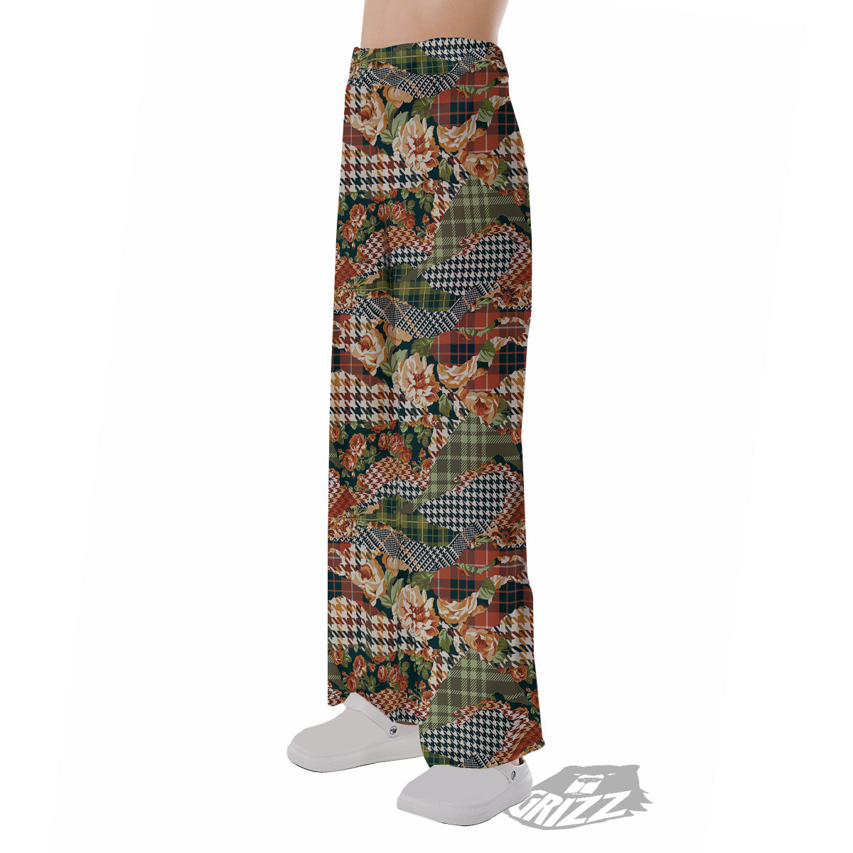 Mix Houndstooth Tartan Print Pattern Pajama Pants-grizzshop