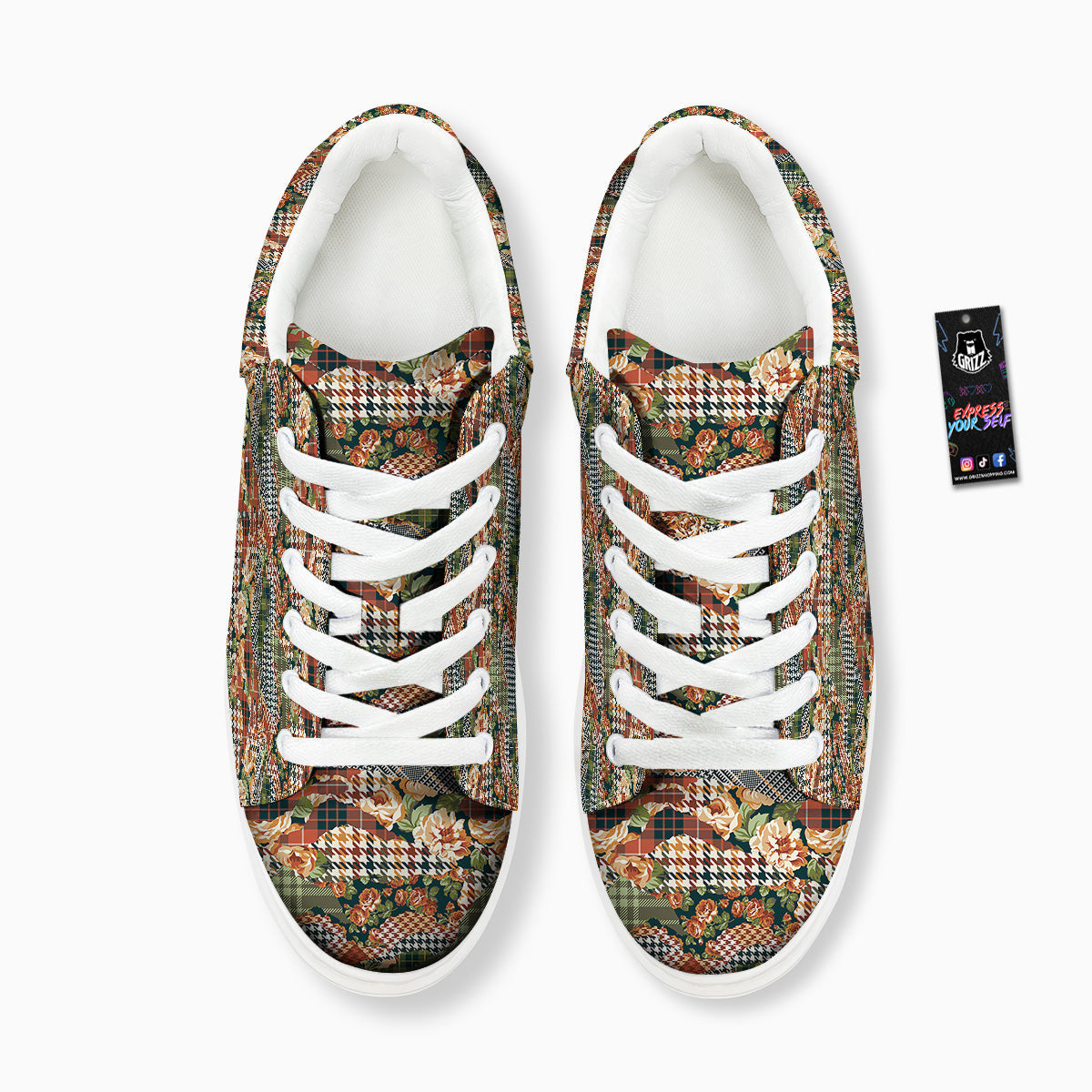 Mix Houndstooth Tartan Print Pattern Platform Shoes-grizzshop