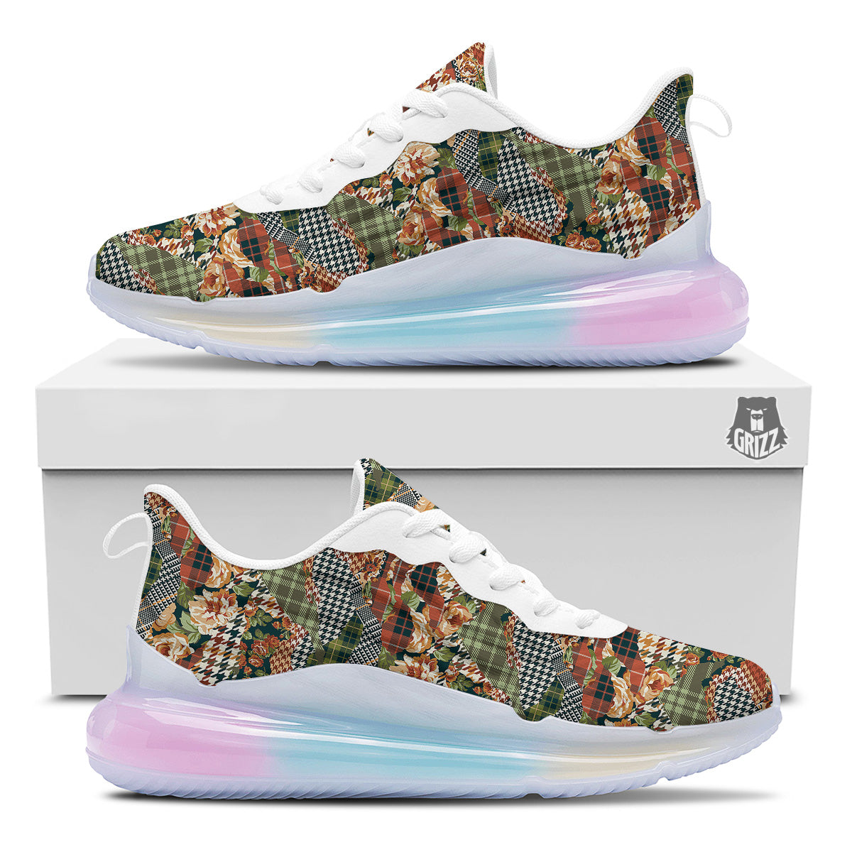 Mix Houndstooth Tartan Print Pattern Running Sneakers-grizzshop