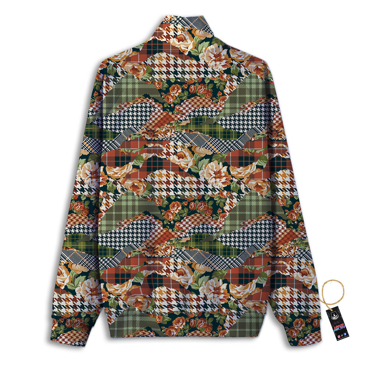 Mix Houndstooth Tartan Print Pattern Track Jacket-grizzshop