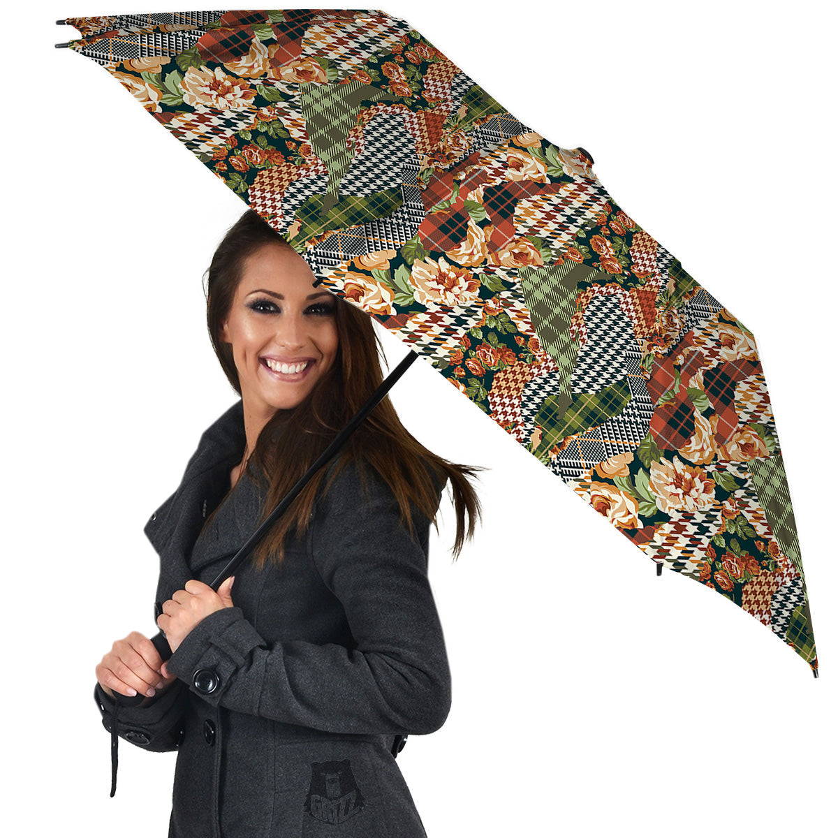 Mix Houndstooth Tartan Print Pattern Umbrella-grizzshop