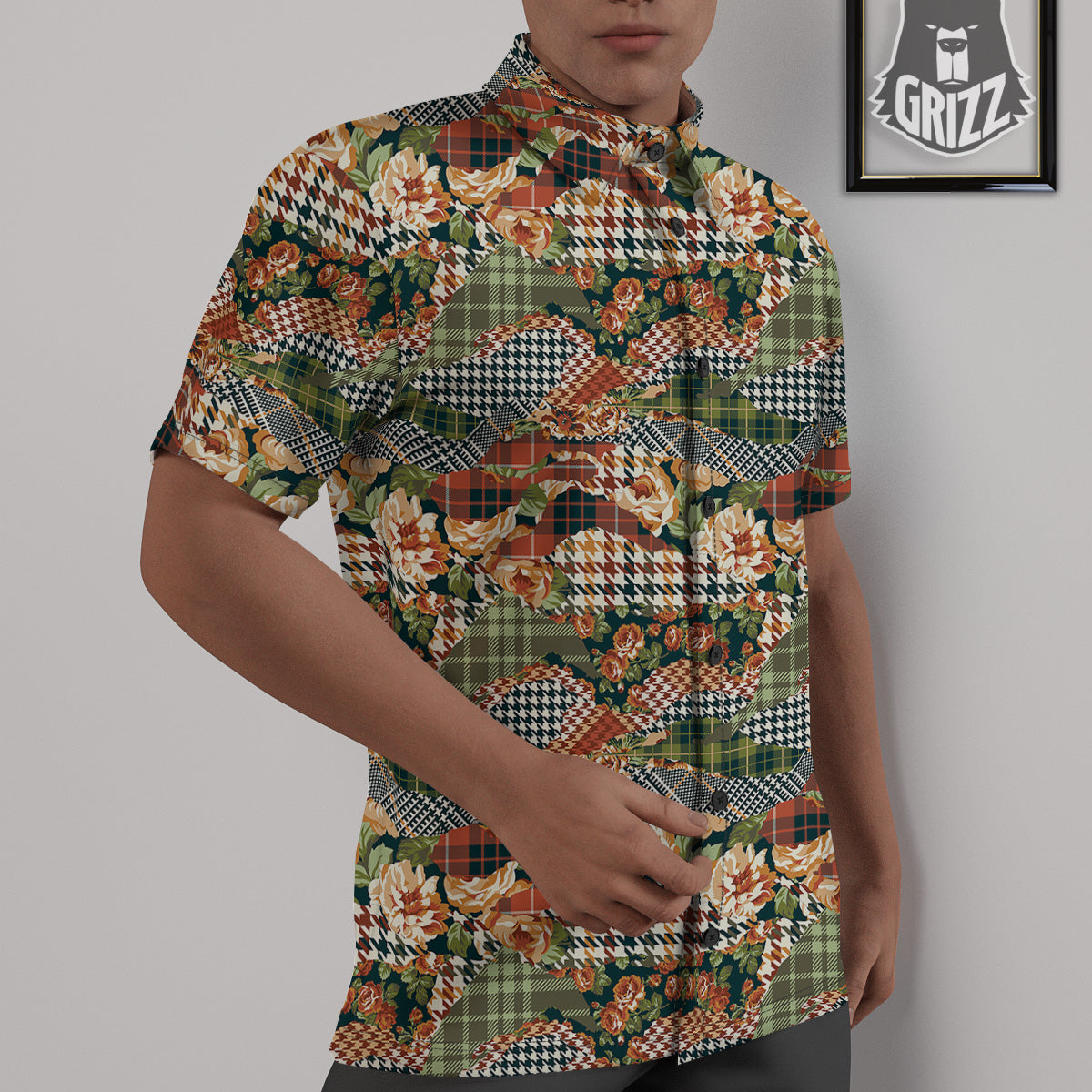 Mix Houndstooth Tartan Print Pattern Untucked Shirts-grizzshop