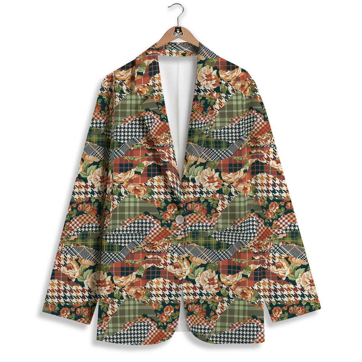 Mix Houndstooth Tartan Print Pattern Women's Blazer-grizzshop