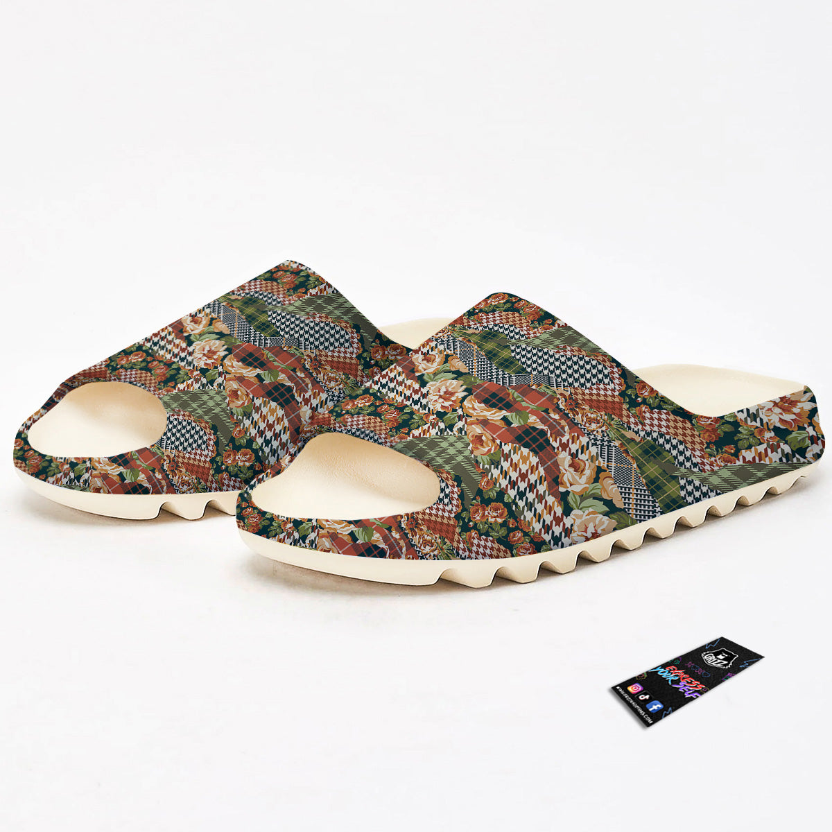 Mix Houndstooth Tartan Print Pattern Sandals-grizzshop