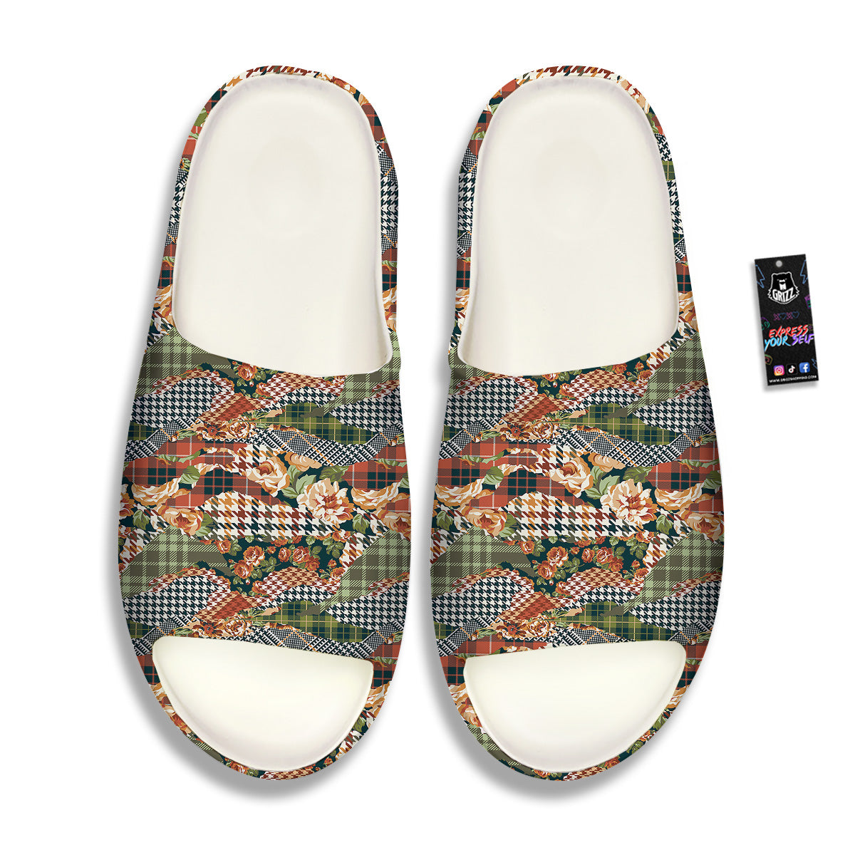 Mix Houndstooth Tartan Print Pattern Sandals-grizzshop