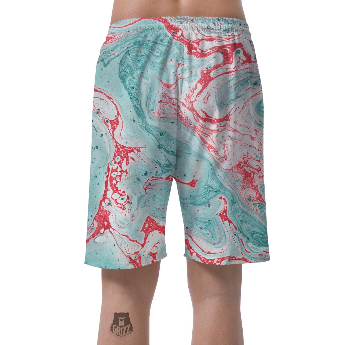 Mixed Red and Turquoise Marble Men's Shorts-grizzshop