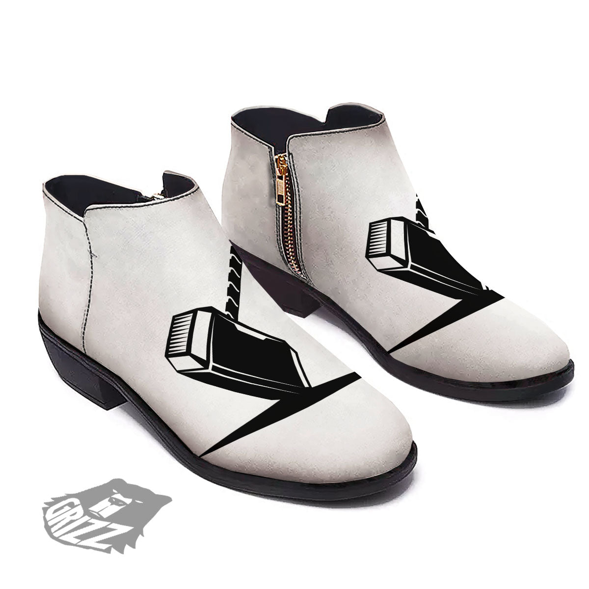 Mjolnir Hammer Of Thor Print Ankle Boots-grizzshop
