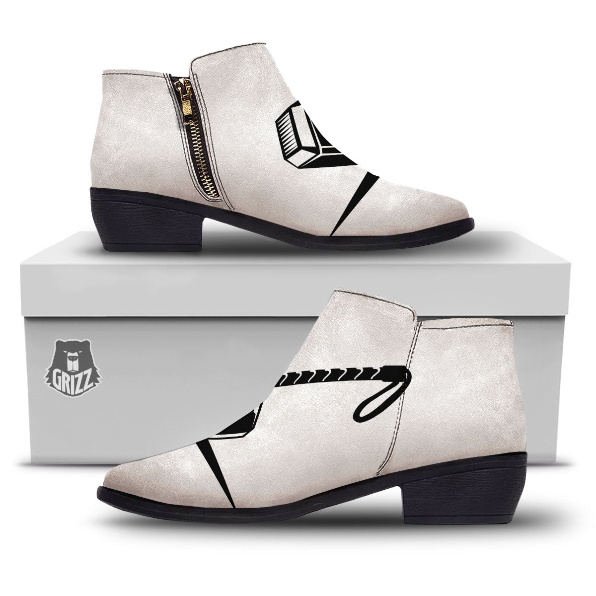 Mjolnir Hammer Of Thor Print Ankle Boots-grizzshop