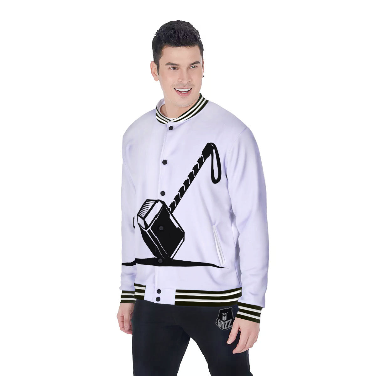 Mjolnir Hammer Of Thor Print Baseball Jacket-grizzshop