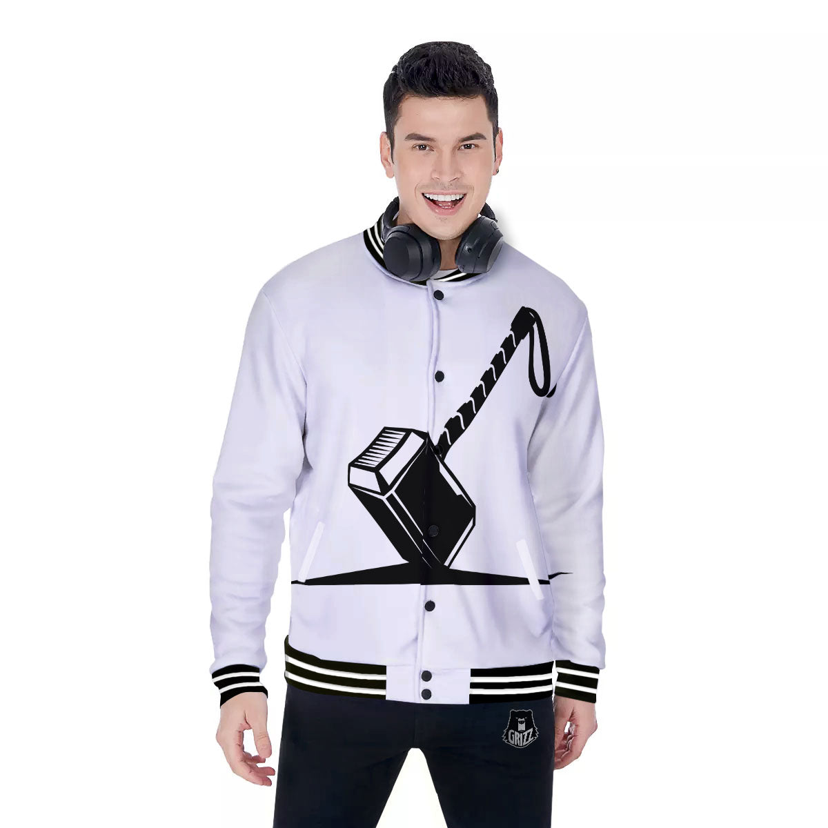 Mjolnir Hammer Of Thor Print Baseball Jacket-grizzshop