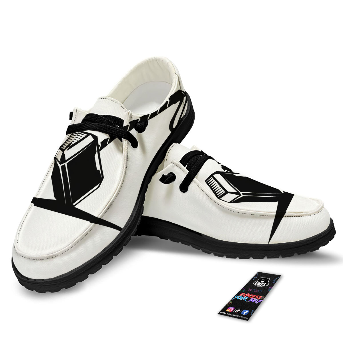 Mjolnir Hammer Of Thor Print Black Loafers-grizzshop