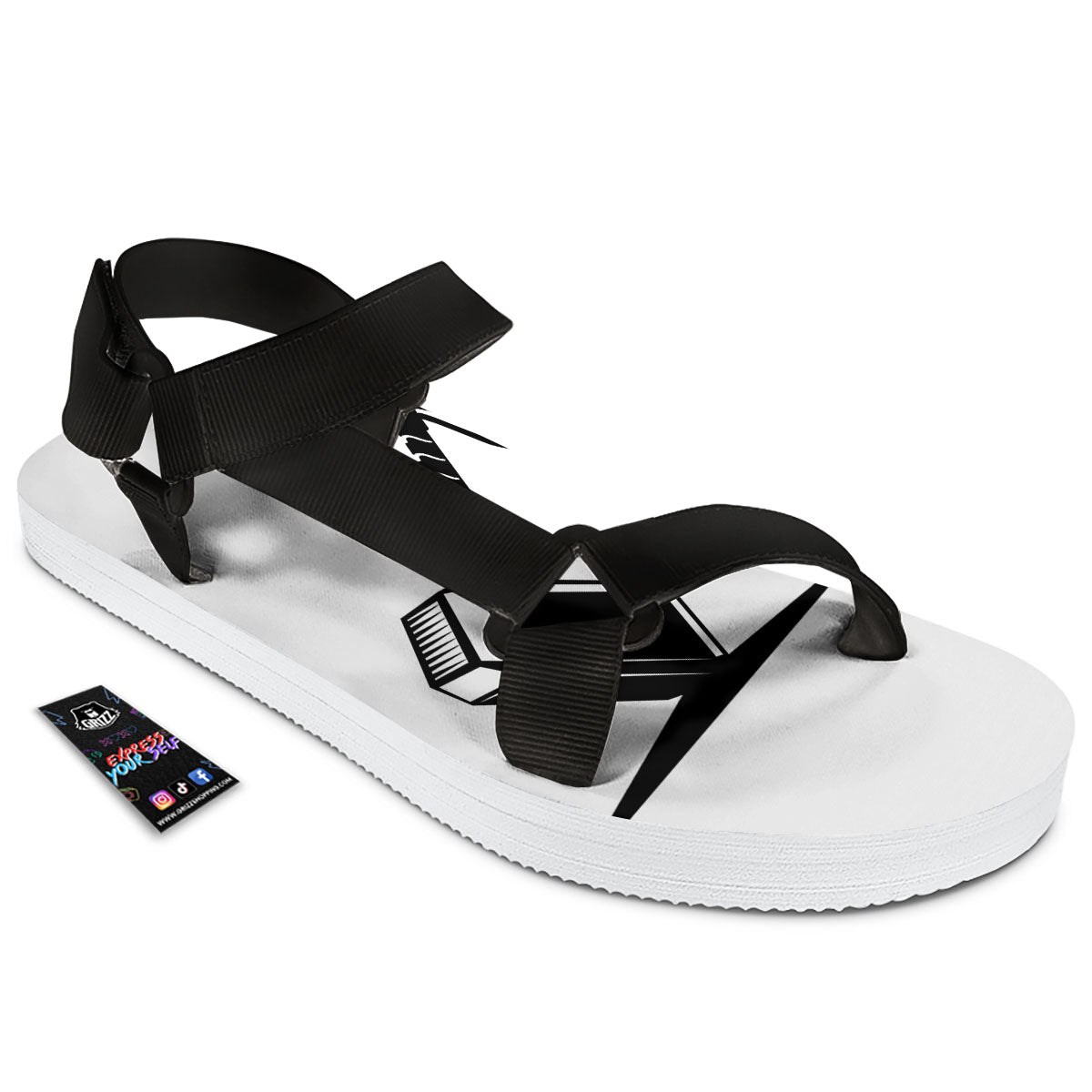 Mjolnir Hammer Of Thor Print Black Open Toe Sandals-grizzshop