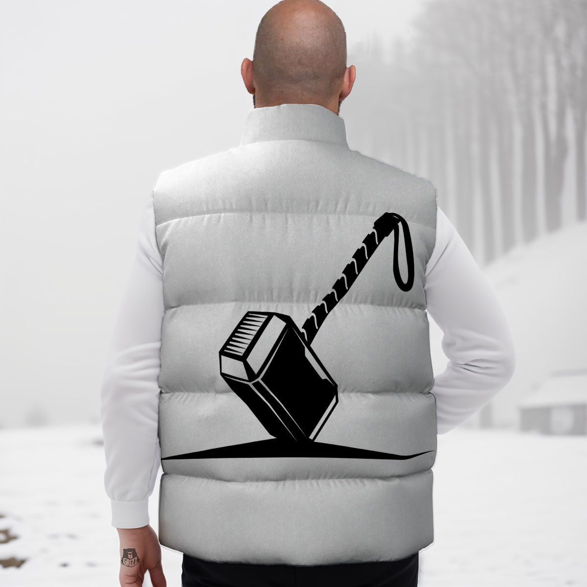 Mjolnir Hammer Of Thor Print Down Vest