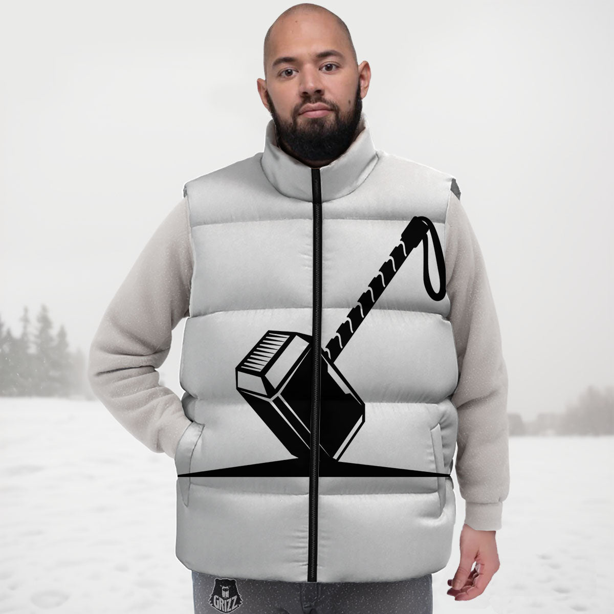 Mjolnir Hammer Of Thor Print Down Vest