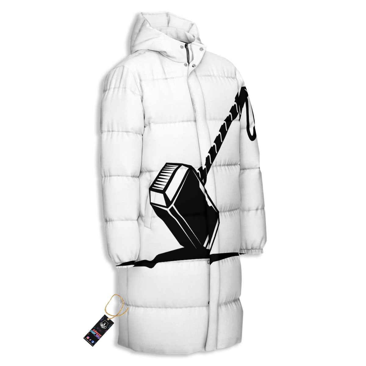 Mjolnir Hammer Of Thor Print Long Down Jacket-grizzshop