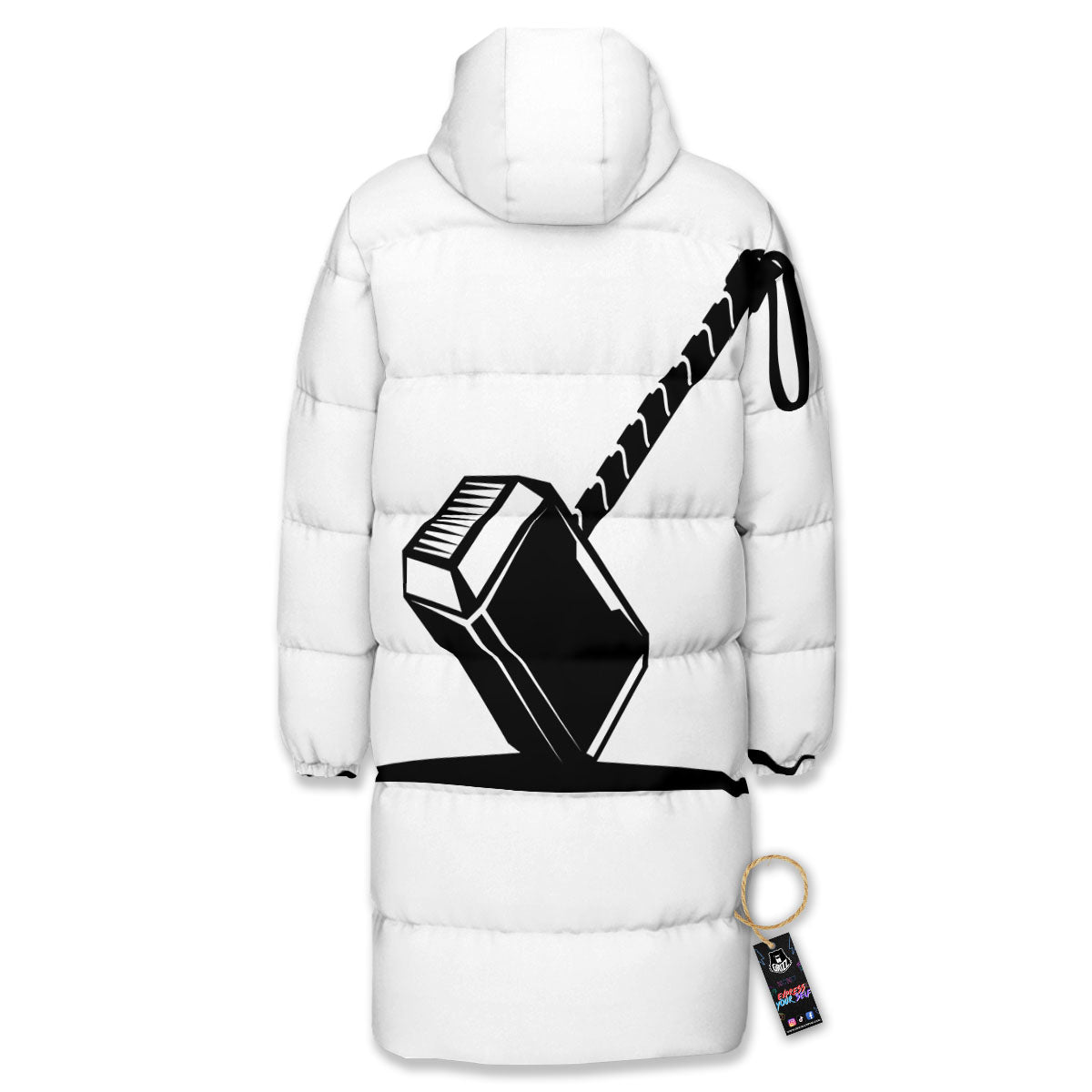 Mjolnir Hammer Of Thor Print Long Down Jacket-grizzshop