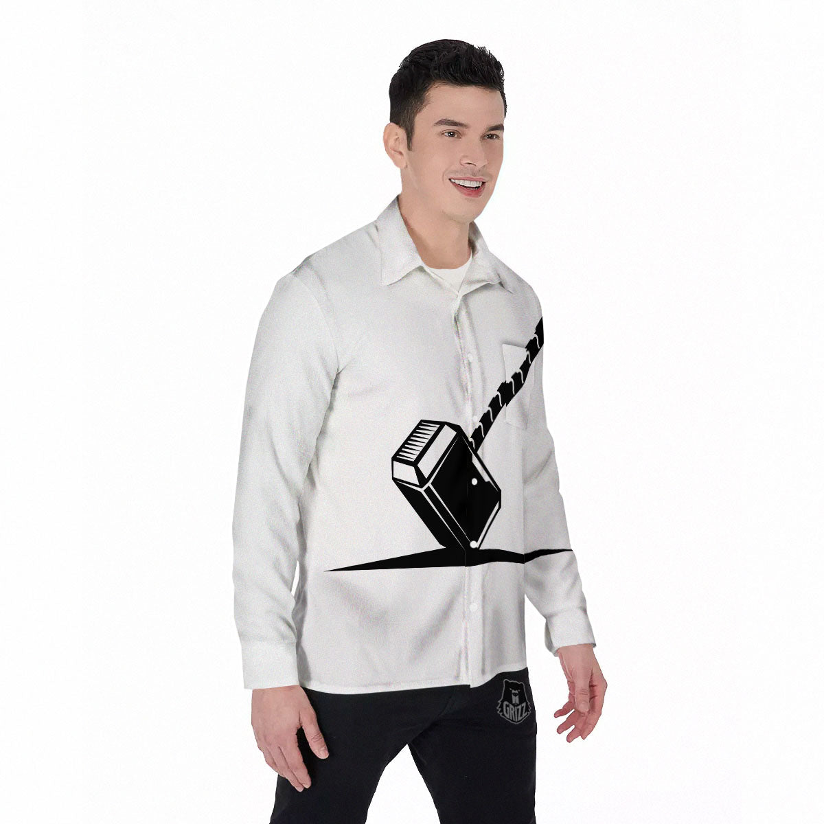 Mjolnir Hammer Of Thor Print Men's Long Sleeve Shirts-grizzshop