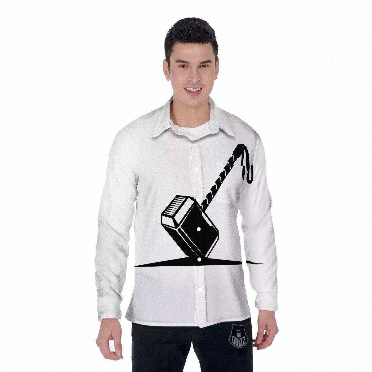 Mjolnir Hammer Of Thor Print Men's Long Sleeve Shirts-grizzshop