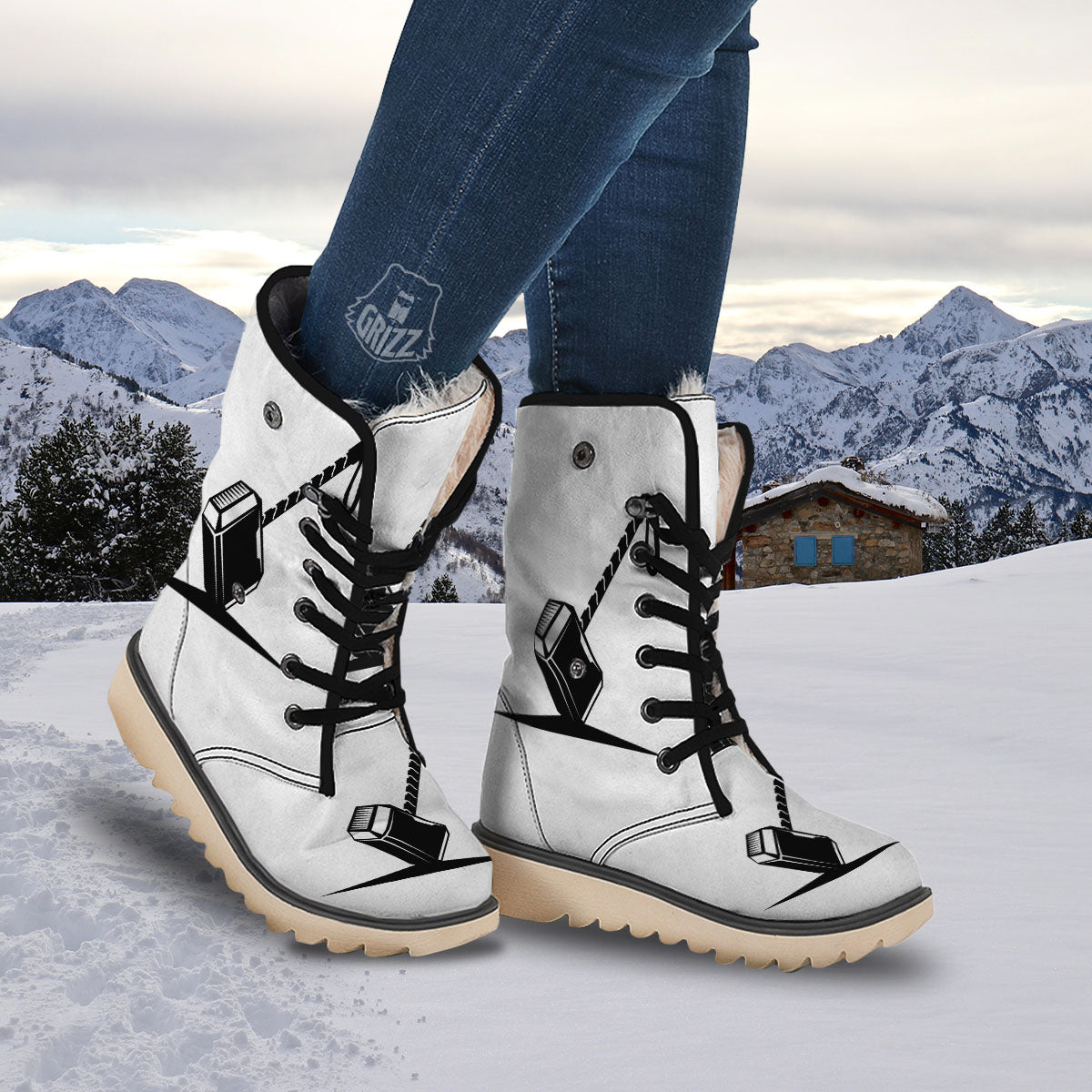Mjolnir Hammer Of Thor Print Snow Boots-grizzshop