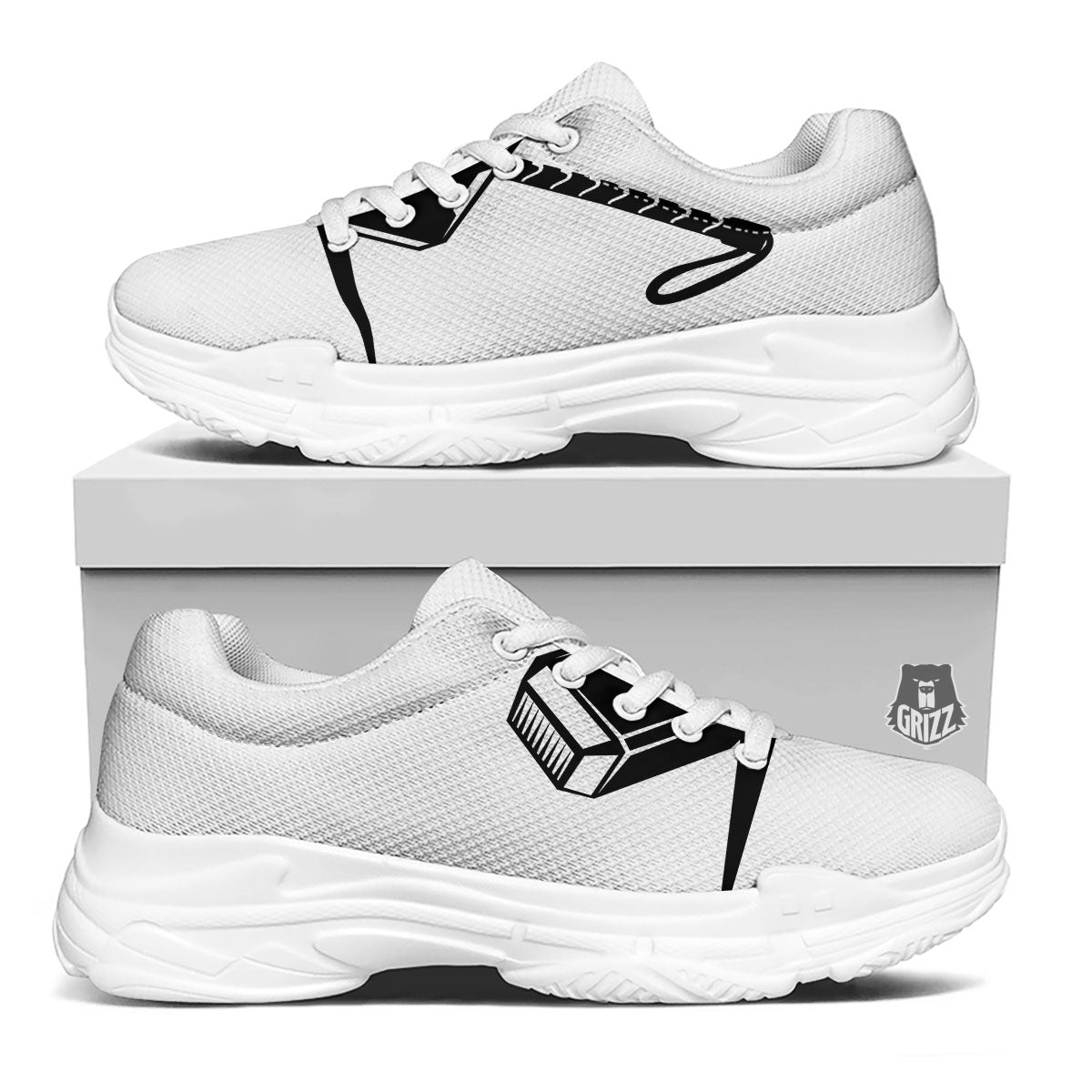 Mjolnir Hammer Of Thor Print White Chunky Shoes-grizzshop