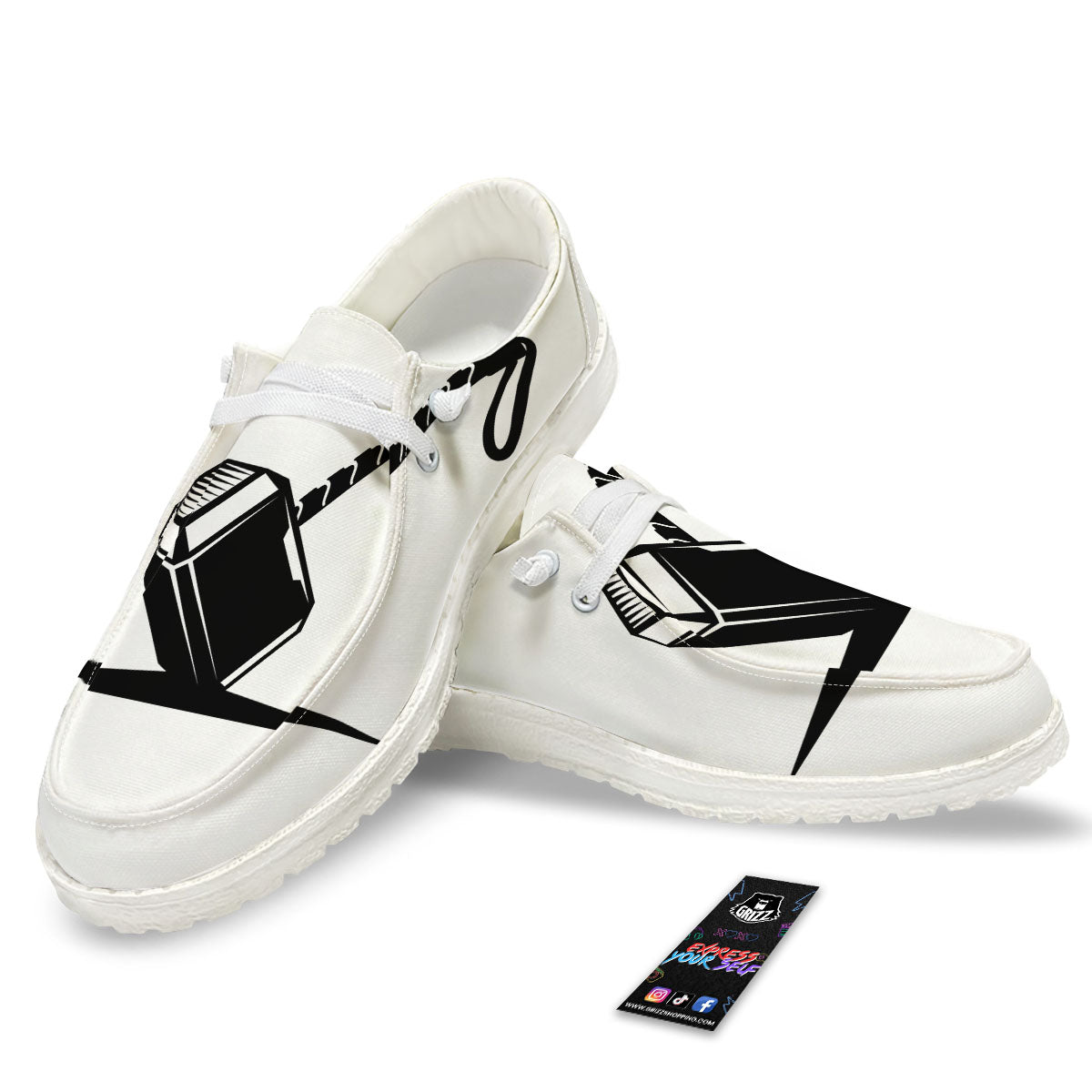 Mjolnir Hammer Of Thor Print White Loafers-grizzshop