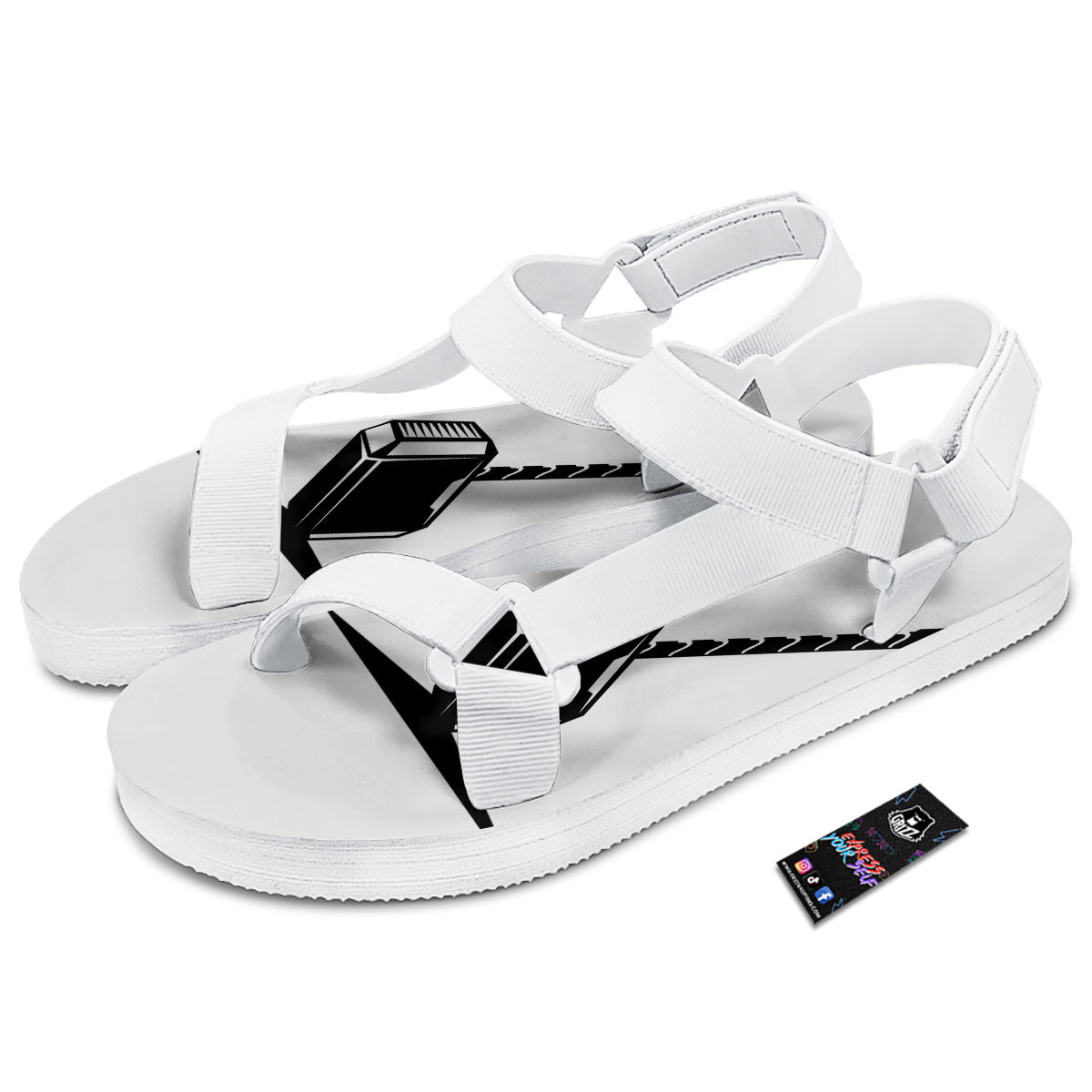 Mjolnir Hammer Of Thor Print White Open Toe Sandals-grizzshop
