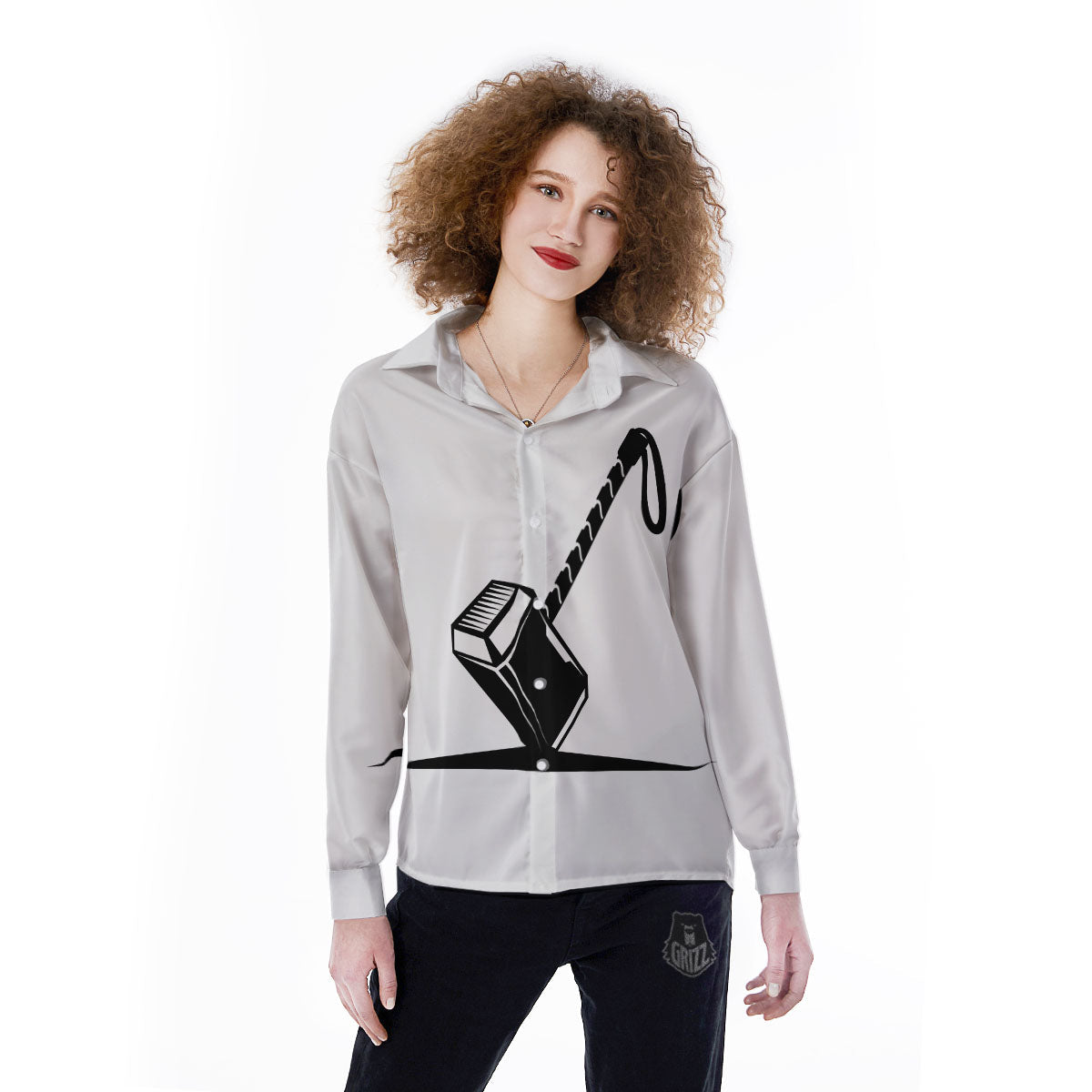 Mjolnir Hammer Of Thor Print Women's Long Sleeve Shirts-grizzshop