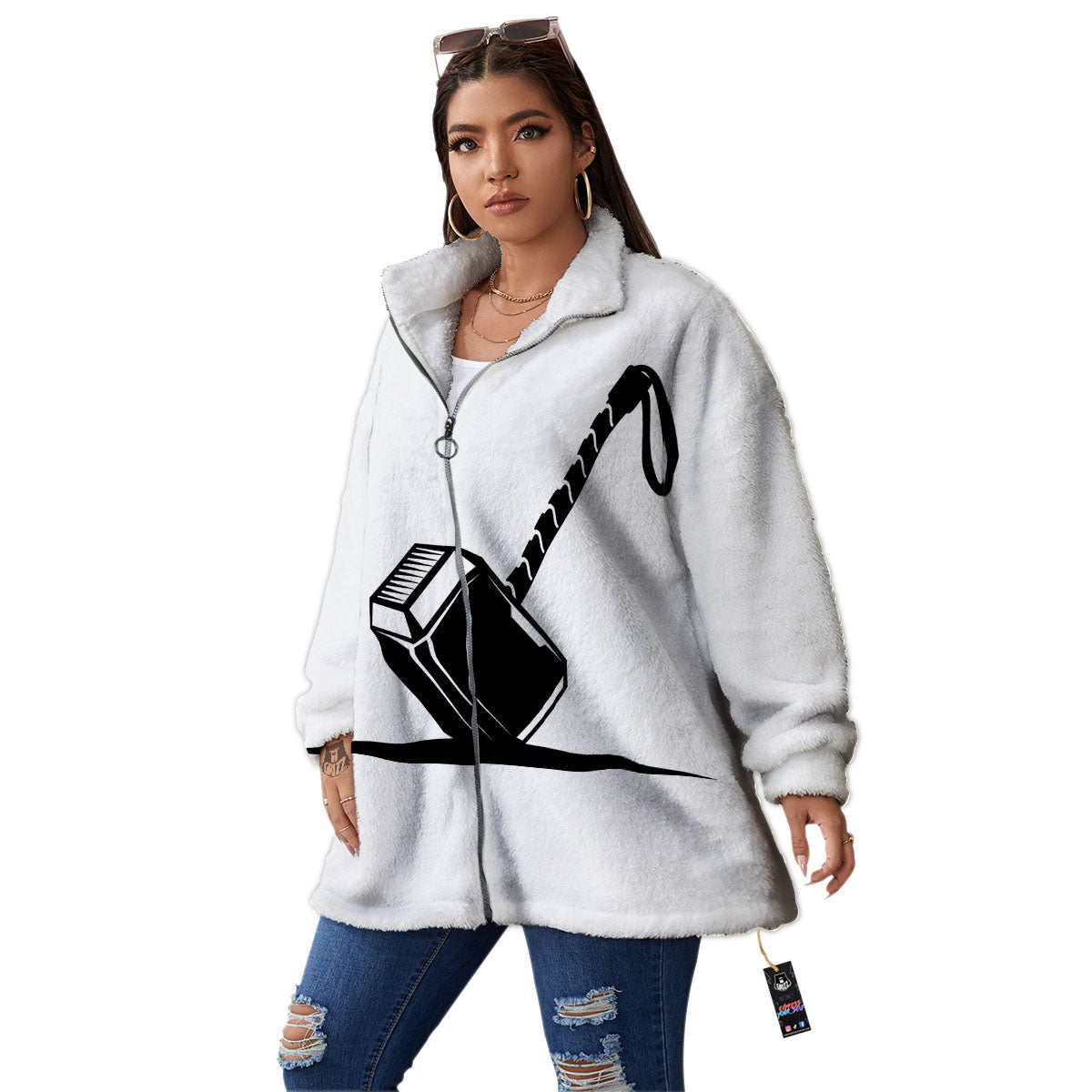 Mjolnir Hammer Of Thor Print Women's Sherpa Jacket-grizzshop