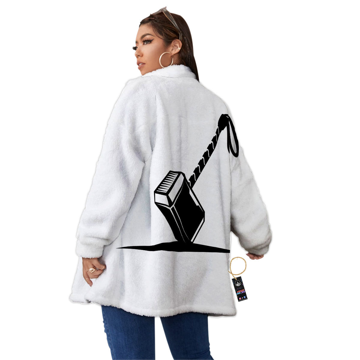 Mjolnir Hammer Of Thor Print Women's Sherpa Jacket-grizzshop