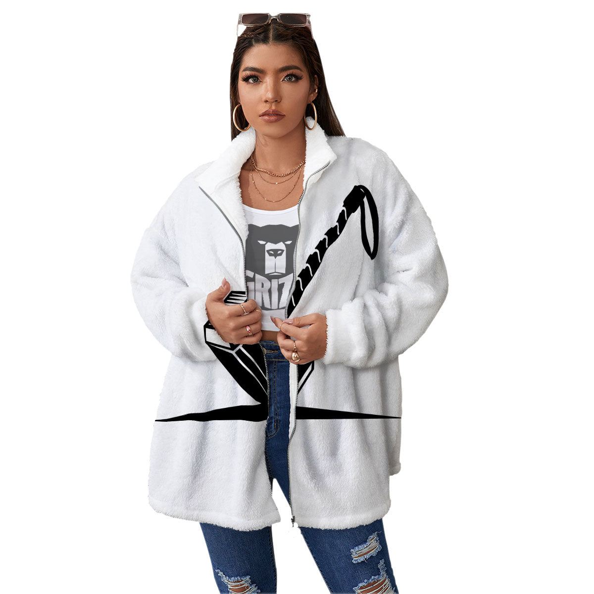 Mjolnir Hammer Of Thor Print Women's Sherpa Jacket-grizzshop