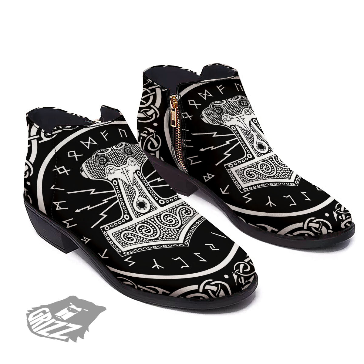 Mjolnir White And Black Print Ankle Boots-grizzshop