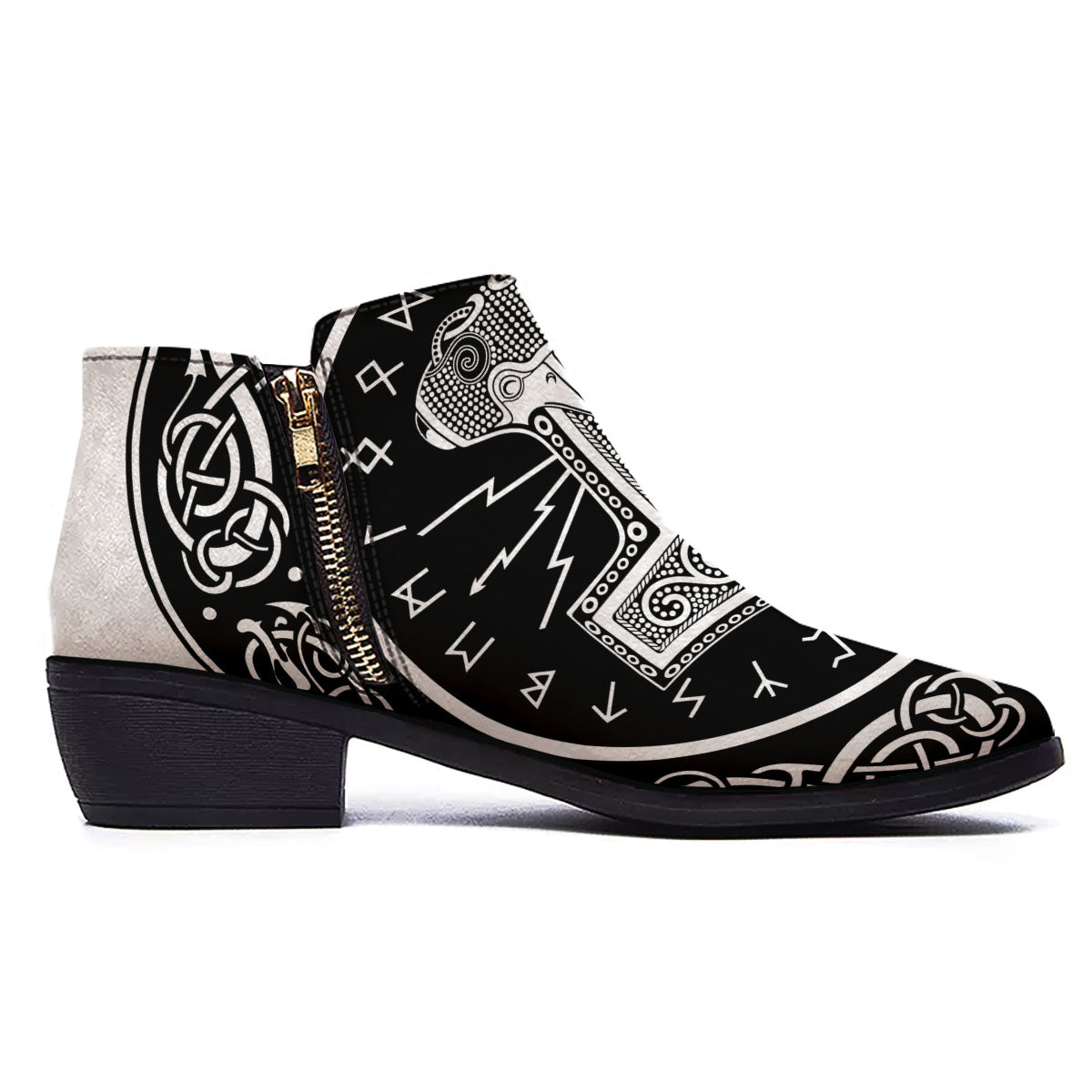 Mjolnir White And Black Print Ankle Boots-grizzshop