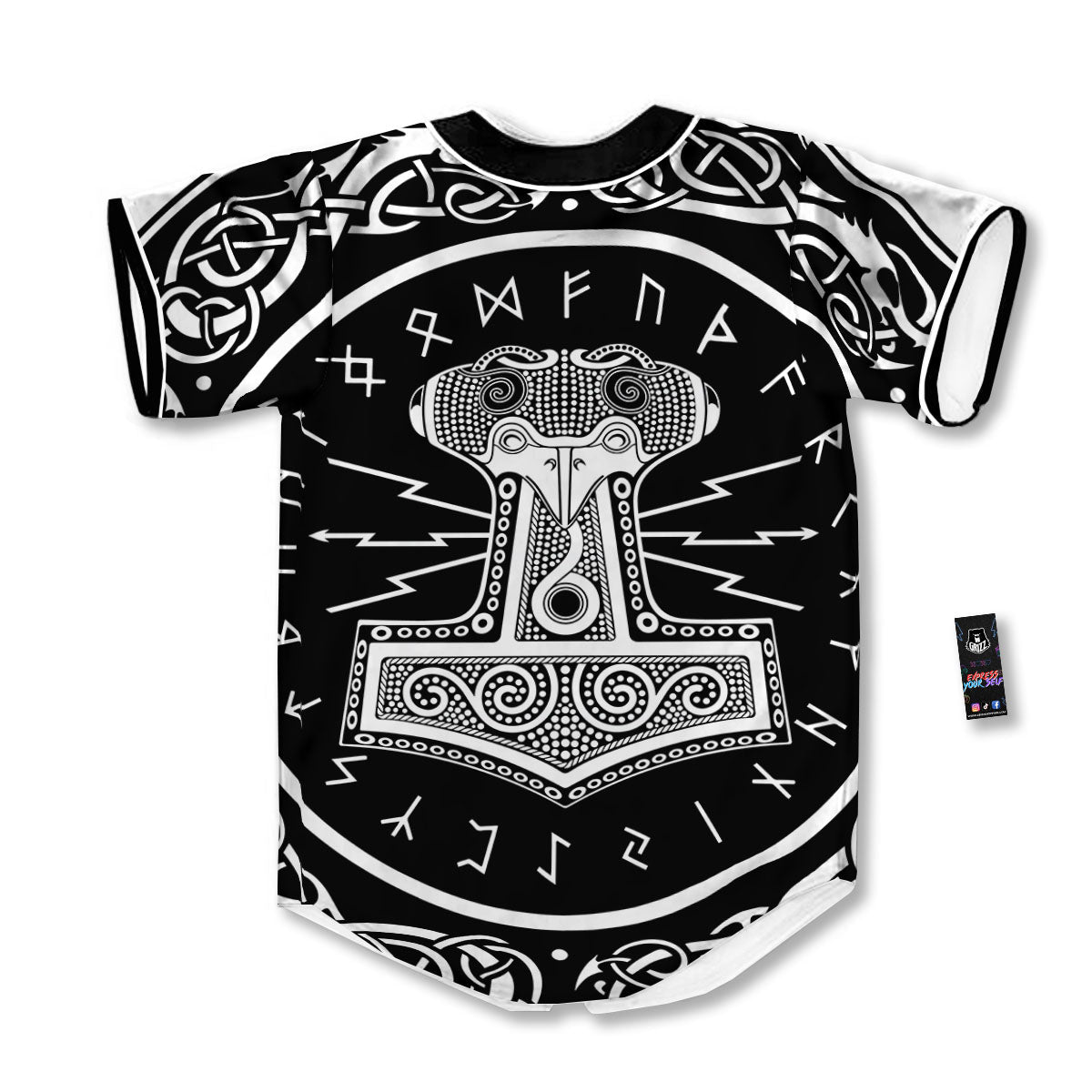 Mjolnir White And Black Print Baseball Jersey-grizzshop