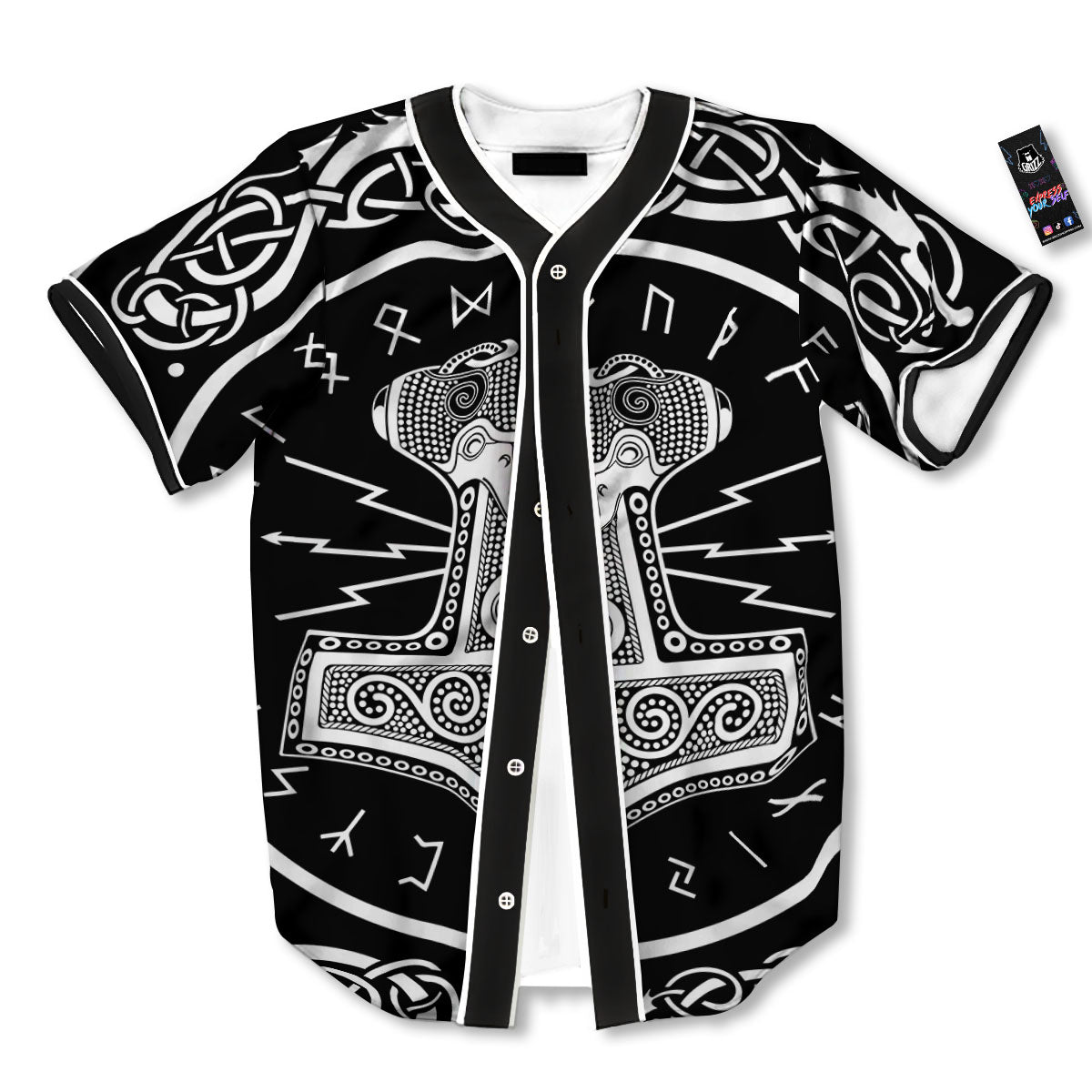Mjolnir White And Black Print Baseball Jersey-grizzshop