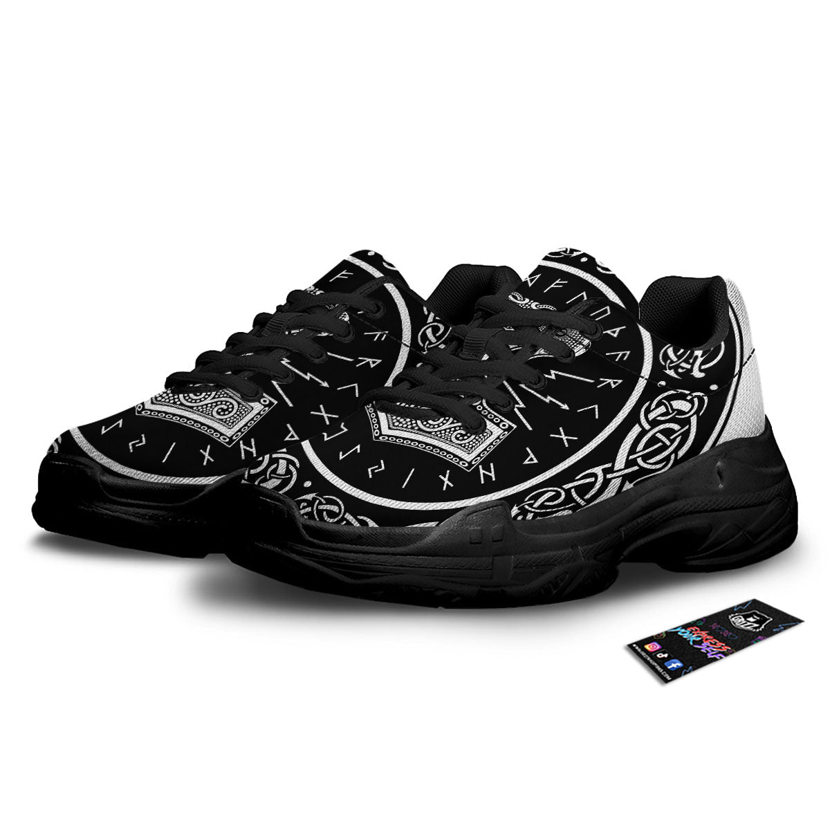 Mjolnir White And Black Print Black Chunky Shoes-grizzshop
