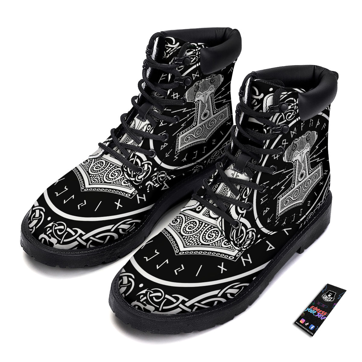 Mjolnir White And Black Print Boots-grizzshop