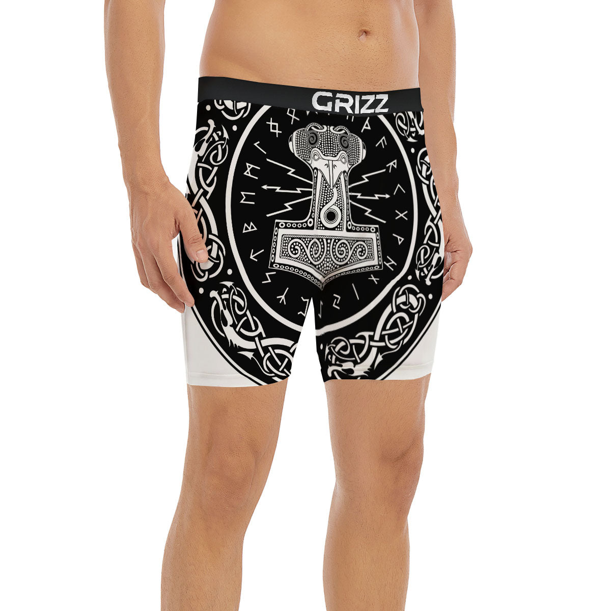 Mjolnir White And Black Print Boxer Briefs-grizzshop