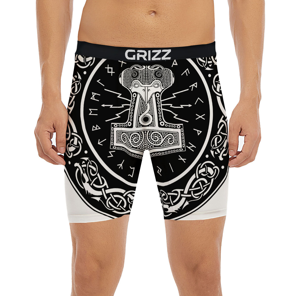 Mjolnir White And Black Print Boxer Briefs-grizzshop
