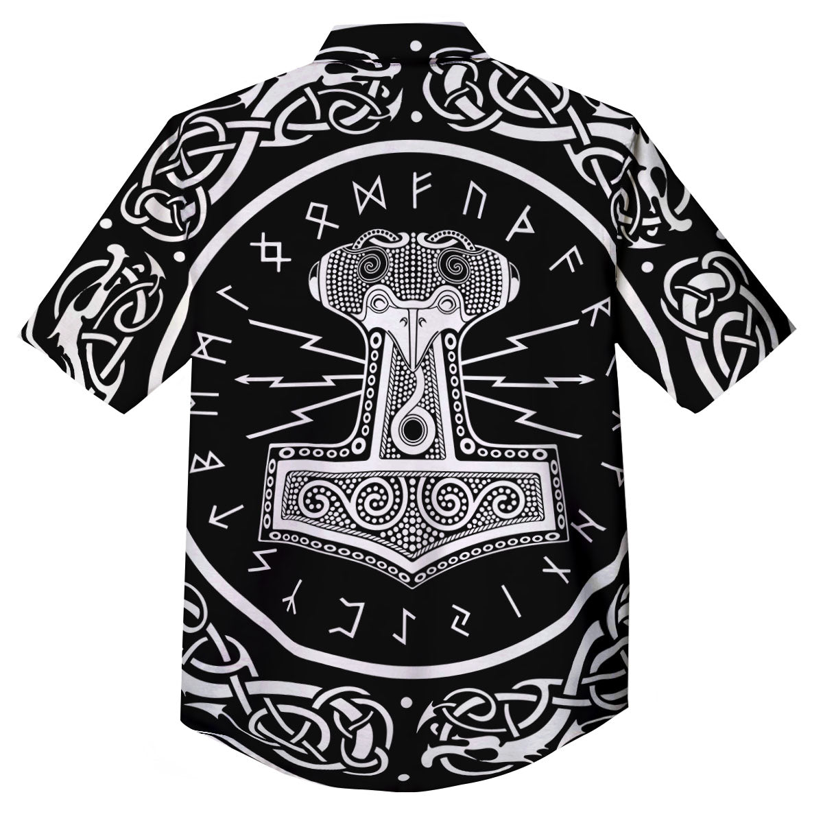 Mjolnir White And Black Print Button Up Shirt-grizzshop
