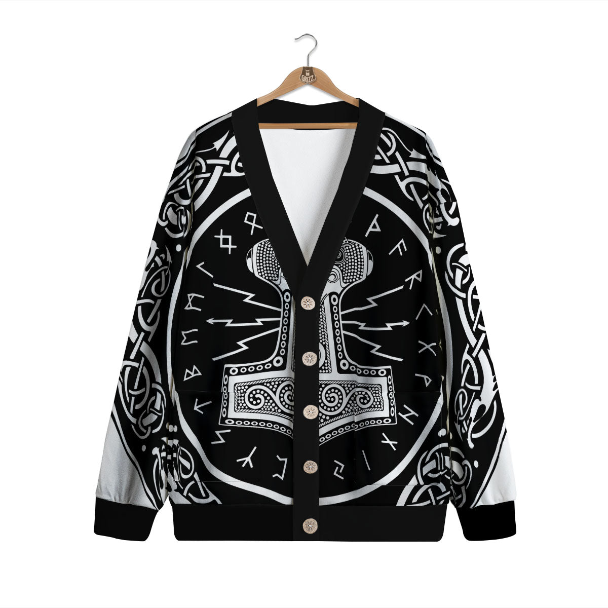 Mjolnir White And Black Print Cardigan-grizzshop