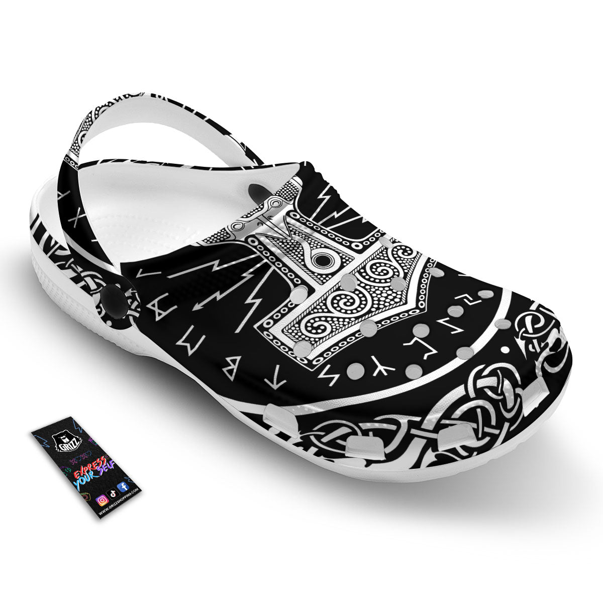 Mjolnir White And Black Print Clog-grizzshop