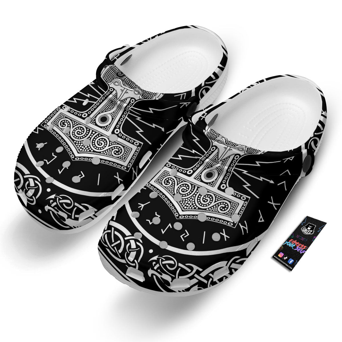 Mjolnir White And Black Print Clog-grizzshop