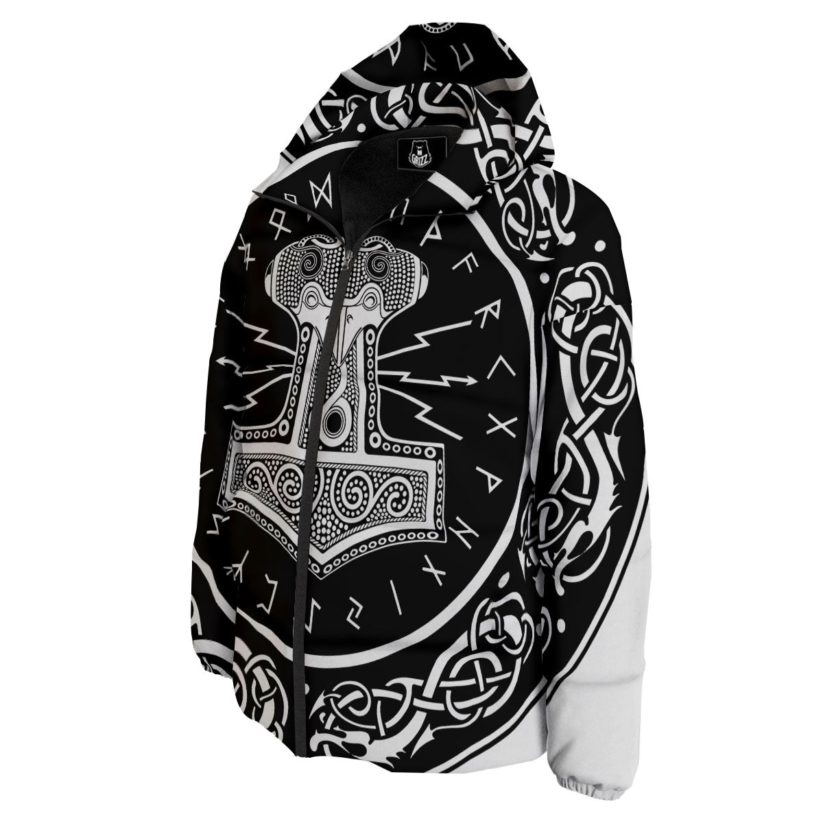 Mjolnir White And Black Print Down Jacket-grizzshop