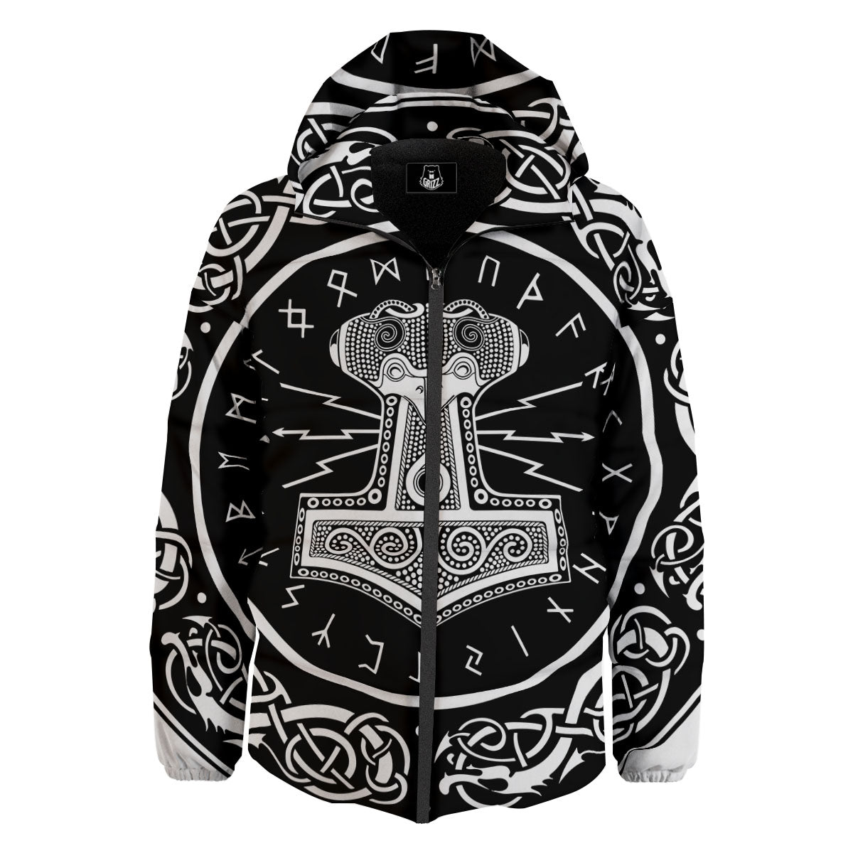 Mjolnir White And Black Print Down Jacket-grizzshop