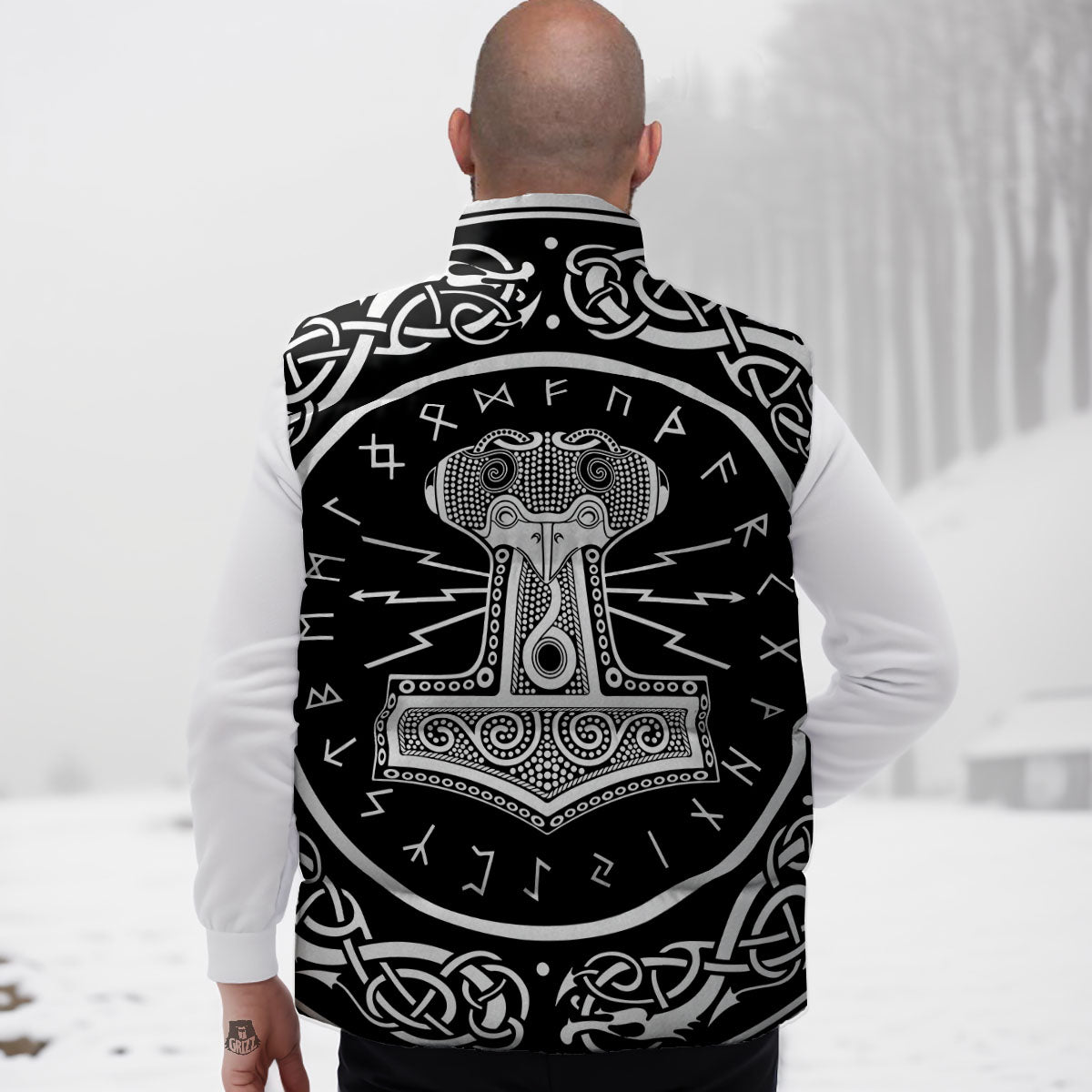 Mjolnir White And Black Print Down Vest