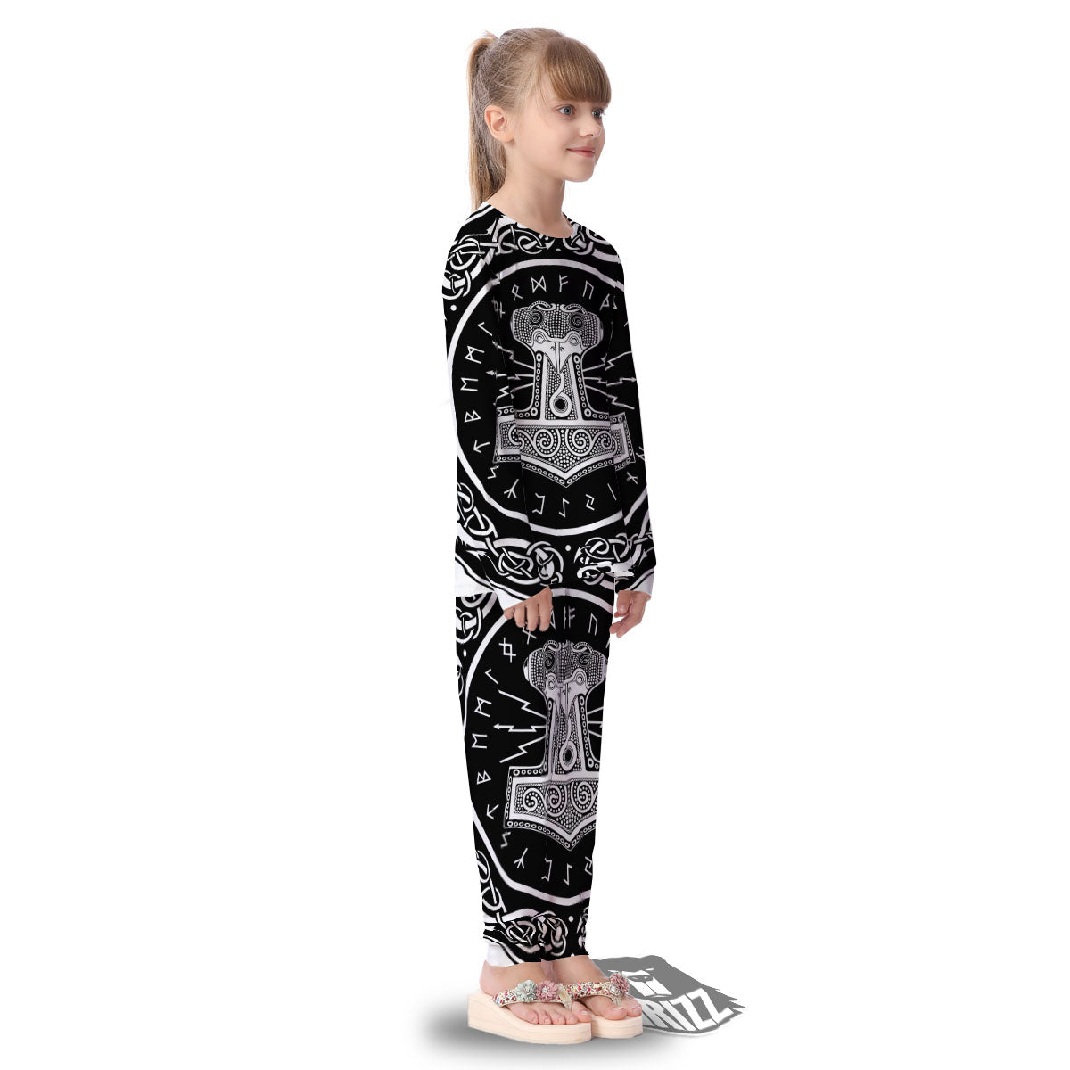 Mjolnir White And Black Print Kid's Pajamas-grizzshop