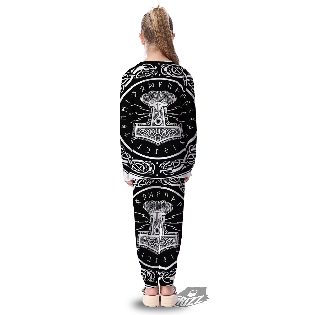 Mjolnir White And Black Print Kid's Pajamas-grizzshop