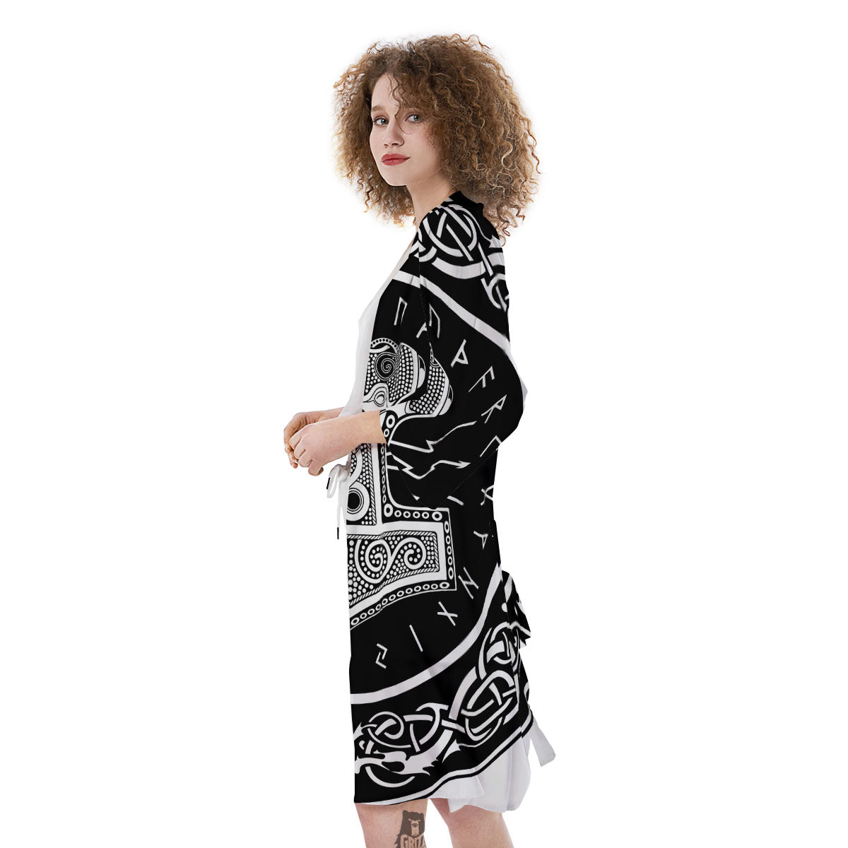 Mjolnir White And Black Print Kimono-grizzshop