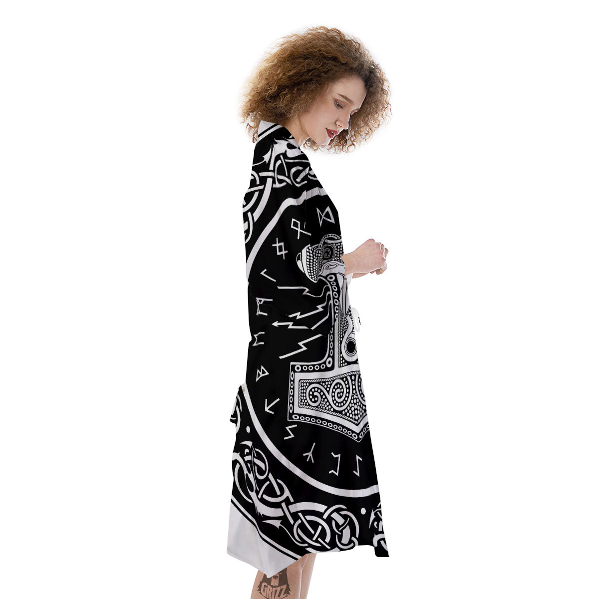 Mjolnir White And Black Print Kimono-grizzshop