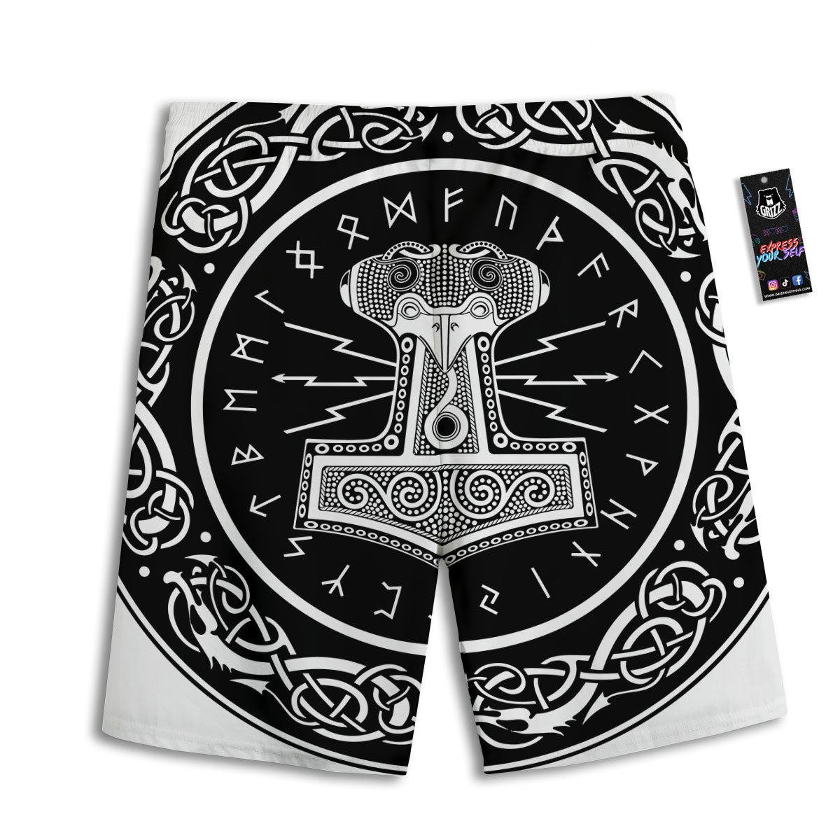 Mjolnir White And Black Print Men's Athletic Shorts